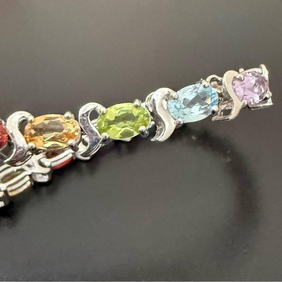 925 Sterling Silver Oval Multicolored Gemstones 7 1/2” Tennis Bracelet 11g. - Picture 6 of 16